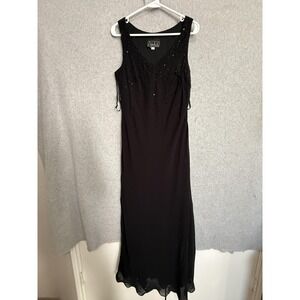 Alex Evenings Dress Womens 12 Black Beaded Sequin V Neck Maxi Formal Gown